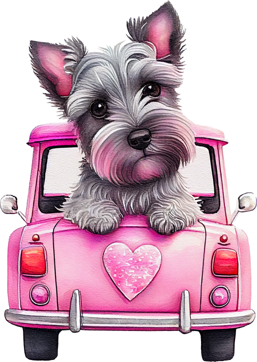 Chibi Schnauzer Valentine Pink Car ClipArt